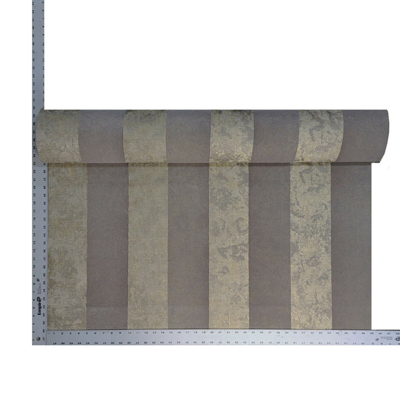Sunjay Striped Textured Gray Gold Metallic Flocking Velvet Wallpaper 3D