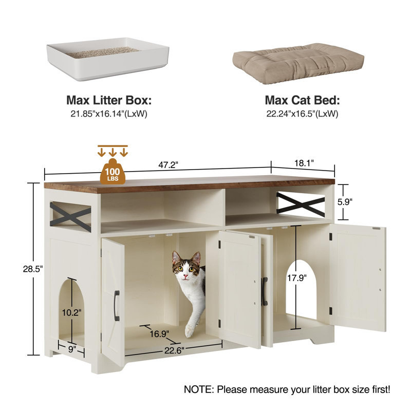 Toilette cachée pour litière pour chat avec grande chambre double, Blanc