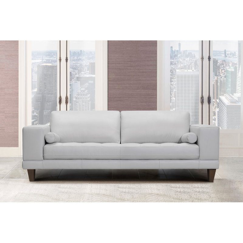 Randolph 93.7'' Upholstered Sofa, Dove Gray Genuine Leather