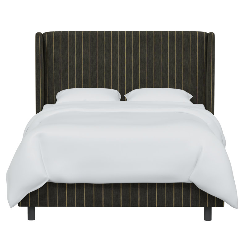 Tilly Upholstered Wingback Bed, King, Fritz Peppercorn Stripe