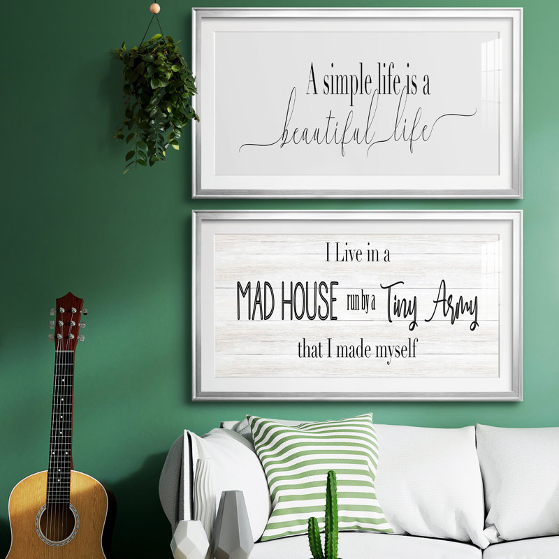 «Simple Beautiful Life», ensemble de 2 encadrements d'art textuel, Argent, H 10,5 po x l 37 po x P 1,5 po