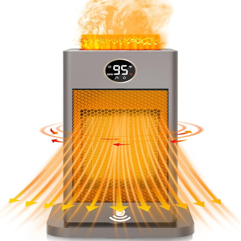 3-In-1 Space Heater- Humidifier/Sensor/ECO,Electric Heater With 90°Oscillating/Thermostat/12H Timer/Dual Control,Space Heater Indoor With 3D Flame Ambiance/Heater Heat Up 260 Sq.Ft(Obsidian Black)1