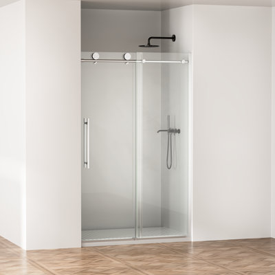 Portes de baignoire et de douche sans cadre peu encombrantes, verre trempé transparent, conception moderne en nickel brossé