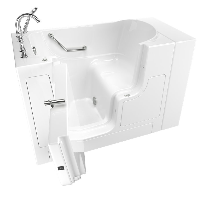 Baignoire de verre de trempage avec robinet 52" x 30" walk-in, Blanc, Gauche