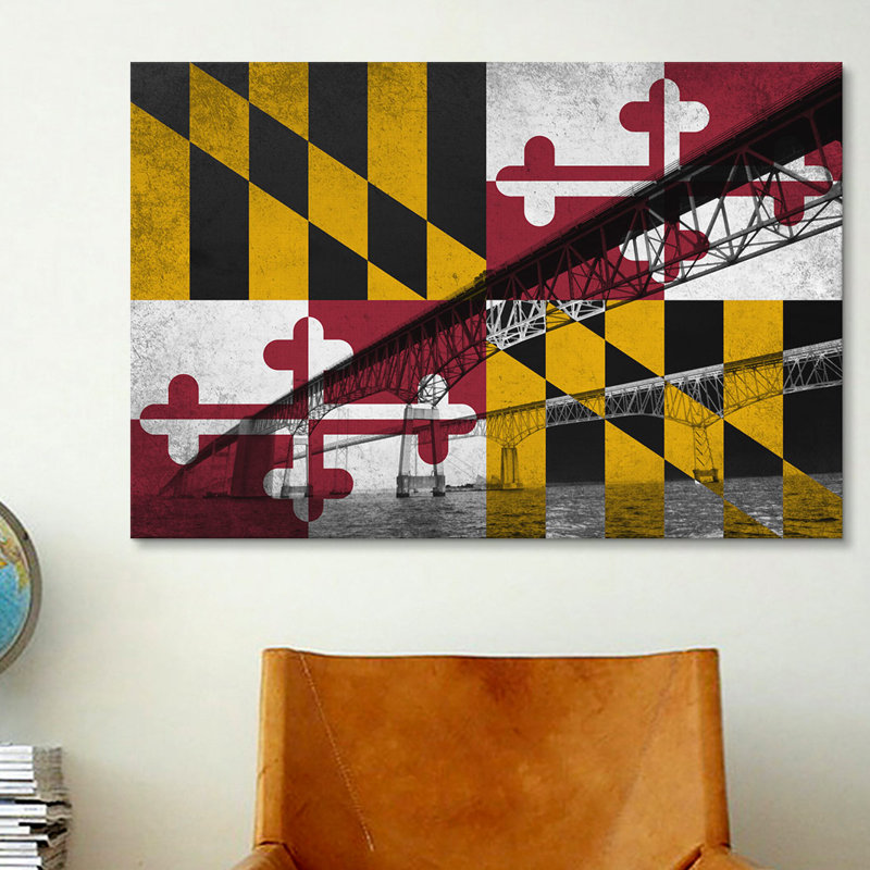 "drapeau maryland, chesapeake bay bridge, océan grunge" , impression sur toile, H 18 po x l 26 po x P 1,5 po