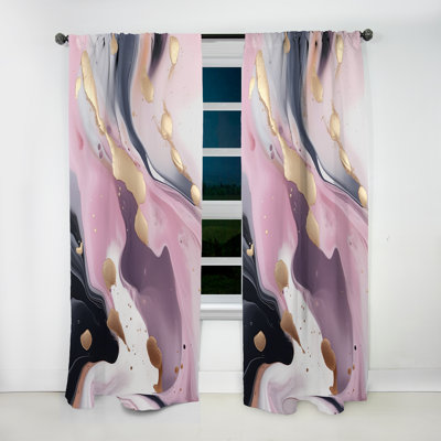 Pink And Gold Mysterious Marble V - Abstract Marble Curtain - Velvet Room Darkening - 1 panel