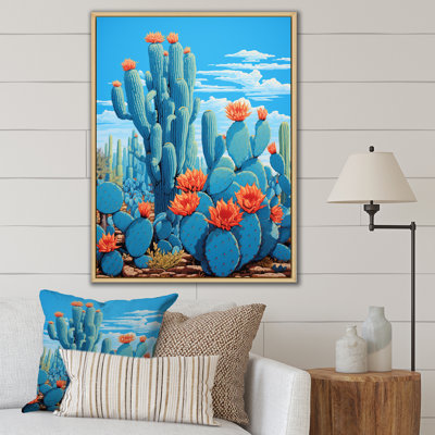 Cerulean Blue Cactus Collage sur toile