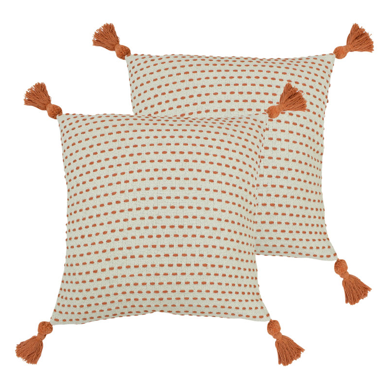 Geometric Square Cushion, Feathers, Coral