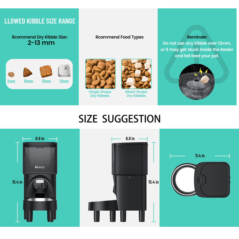 Distributeur automatique d'aliments secs surélevé, Noir