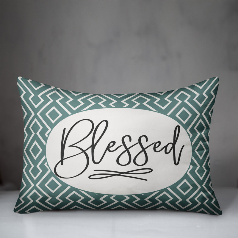 Geometric Outdoor Reversible Throw Pillow, Teal