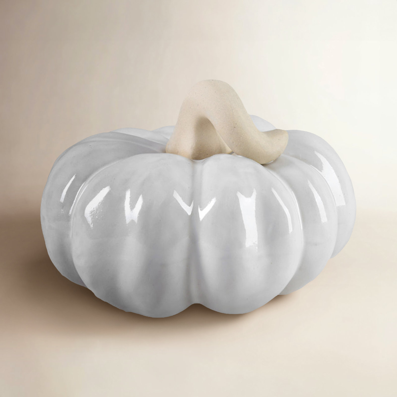 White Ceramic Pumpkin Holiday Figurine