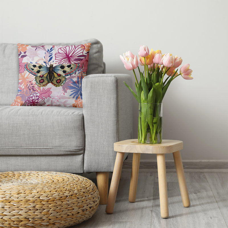 Coussin décoratif en polyester floral, H 26 po x l 26 po, Carré