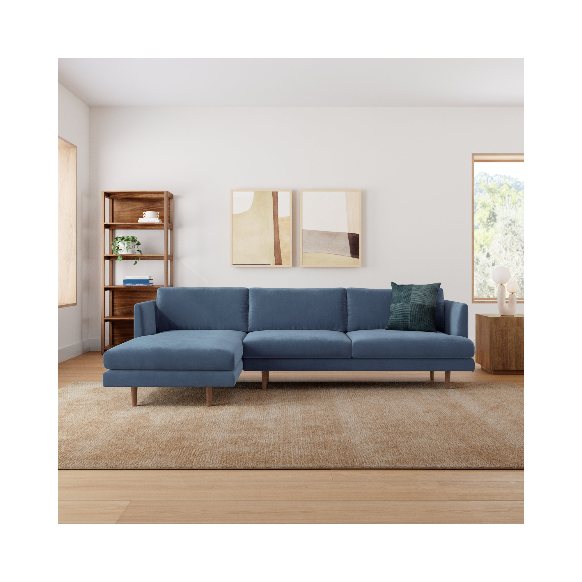 Miller 2 - Piece Upholstered Chaise Sectional, Left Hand Facing, Blue Polyester Blend