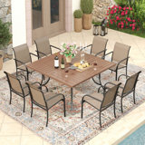 Patio Dining Set with Stackable Textilene Armrest Chairs and 59" Square Dining Table