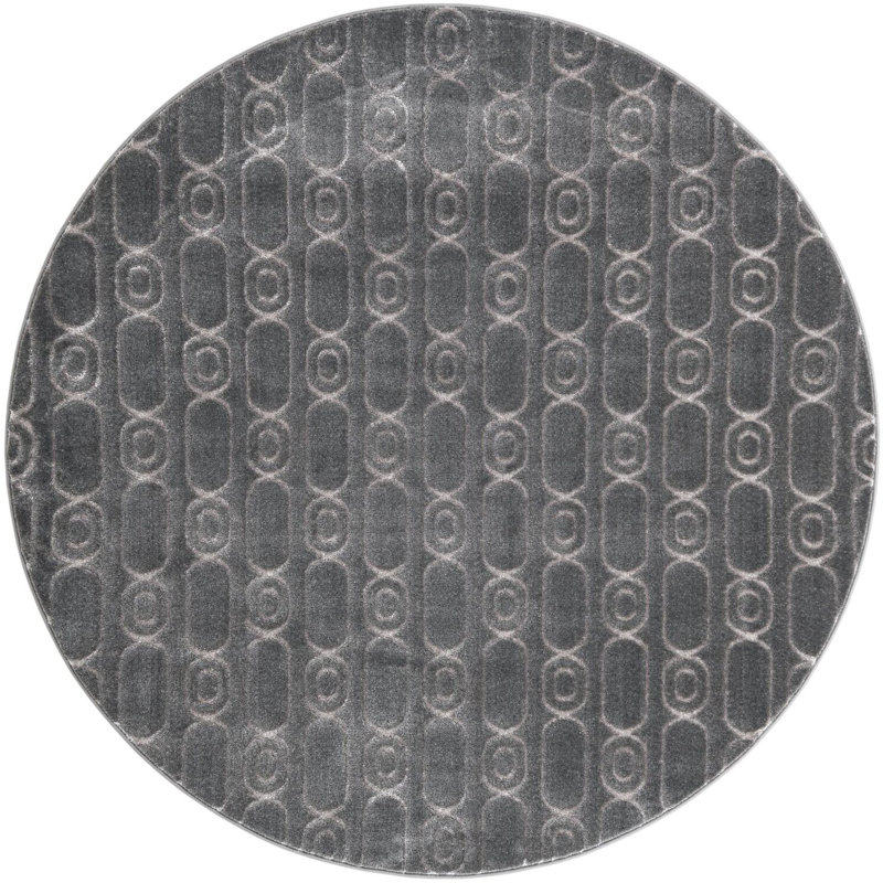 Tapis contemporain gris et argenté Vincente, Rond 6 pi 1 po