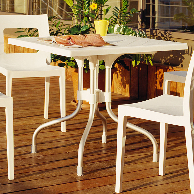 Square Outdoor Bistro Table With Umbrella Hole , 31'' in. W 31'' in. D, Beige