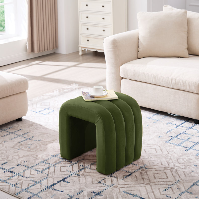 50cm Wide Upholstered Ottoman Footstool with Tufted Detail, Leg Levellers and Storage for Bedroom Living Room, Green 