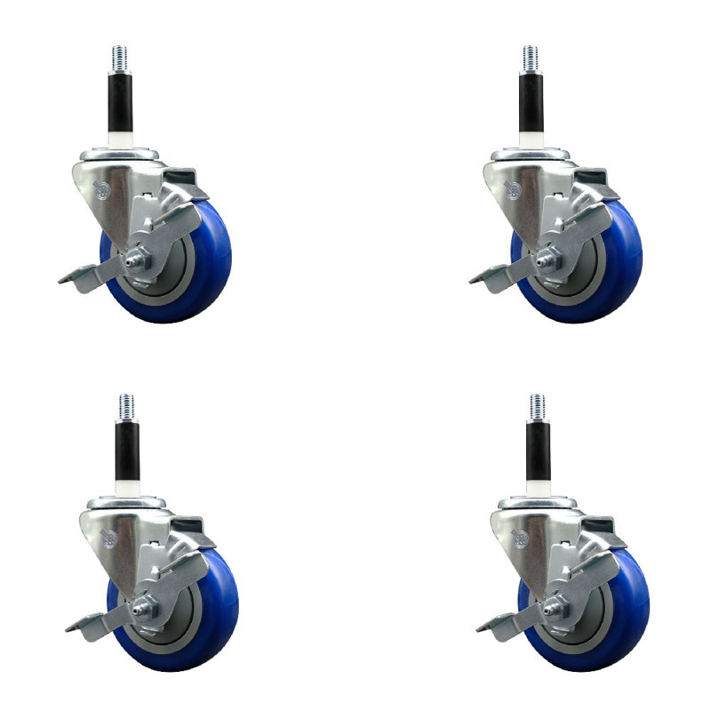 Ensemble de roulettes extensibles en poly pivotant avec frein SCC TLB 3,5 po x 7/8 po, Bleu