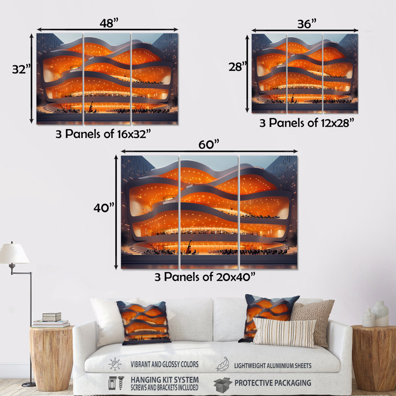 Ensemble de décoration murale moderne orange symphonique, Métal métal, H 28 po x l 36 po
