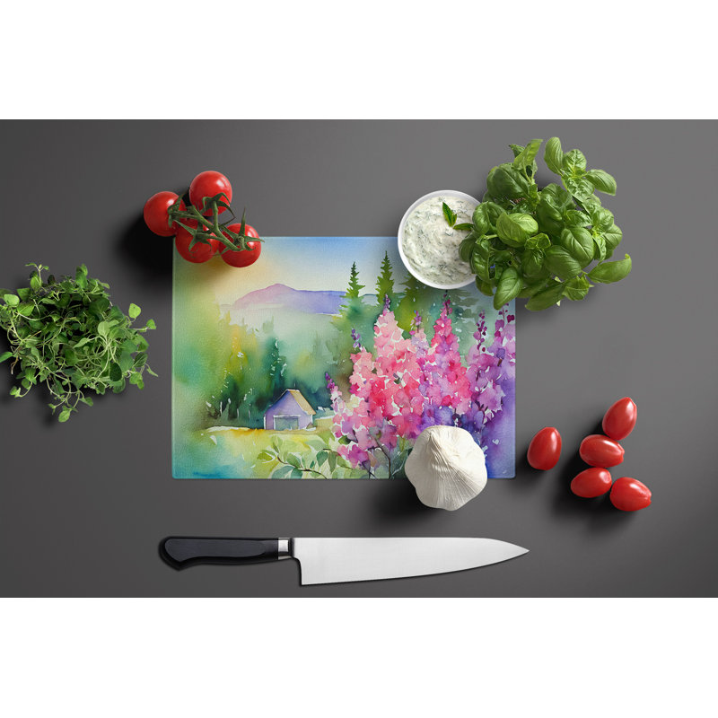 Idaho Syringa in Watercolor Glass Cutting Board Large