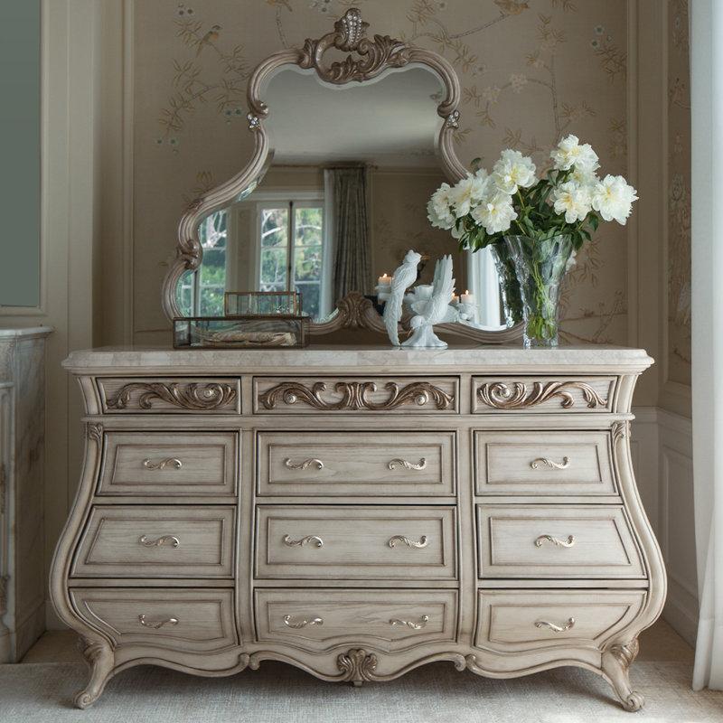 Platine de Royale 12 Drawer Dresser with Mirror, Light Espresso