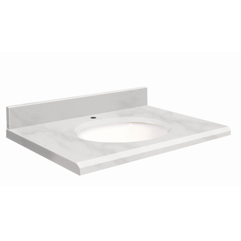 Dessus de salle de bain simple 37 po meuble-lavabo, Blanc, Marbre de Carrare blanc, Décalé de 8 po