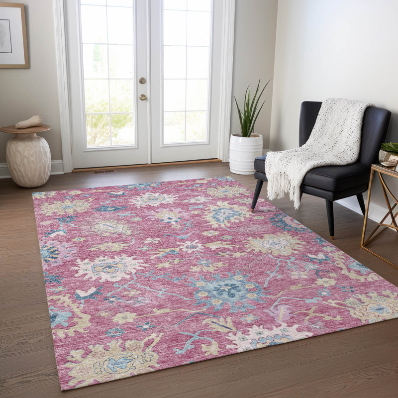 Eugene Pink Washable Indoor-Outdoor Rug - , 9' x 12'