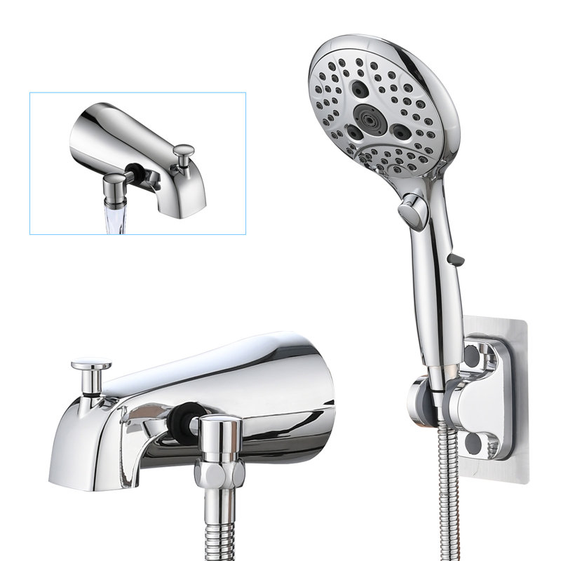 Chrome Tub Spout with Diverter and 6-Spray Handheld Shower Attachment, Chrome
