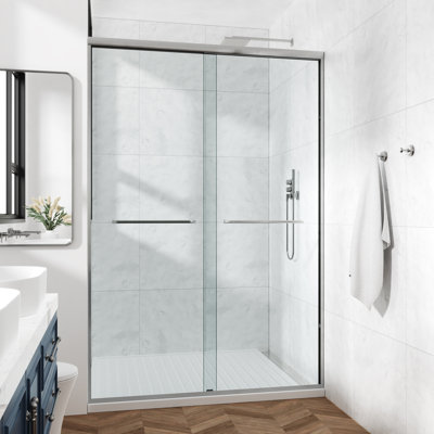 50-55" W X 72" H Semi-frameless Double Sliding Shower Door with 1/4" (6mm) Clear Tempered Glass, Shatter-Resistant Film, Adjustable Rollers, Reversible Handle & Hole Locator