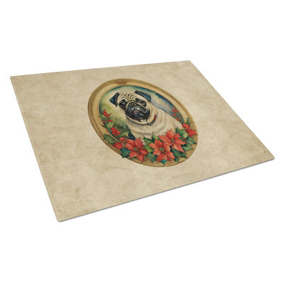 Pug Christmas Flowers Glass Cutting Board