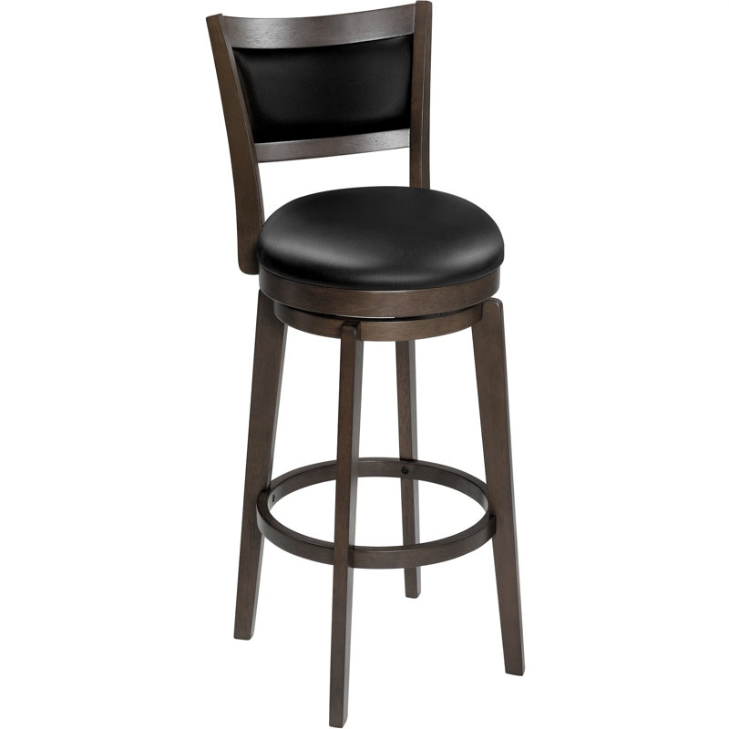 Faux Leather Swivel Stools Set of 1 with High Backrest & Solid Wood Legs & Wrap-around Footrest for Kitchen Island, Pub, 26inch