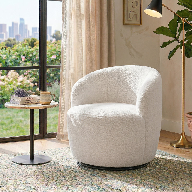 Teddy Fabric Swivel Accent Armchair Barrel Chair, Beige