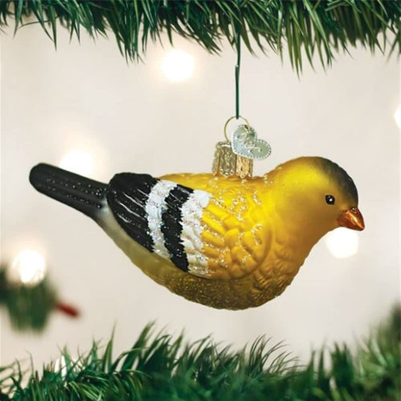 Golden Yellow Glass American Goldfinch Ornament