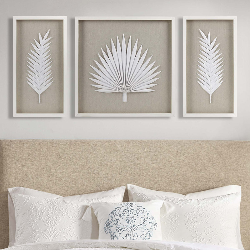 Ensemble de 3 décorations murales encadrées avec feuilles de palmier encadrées