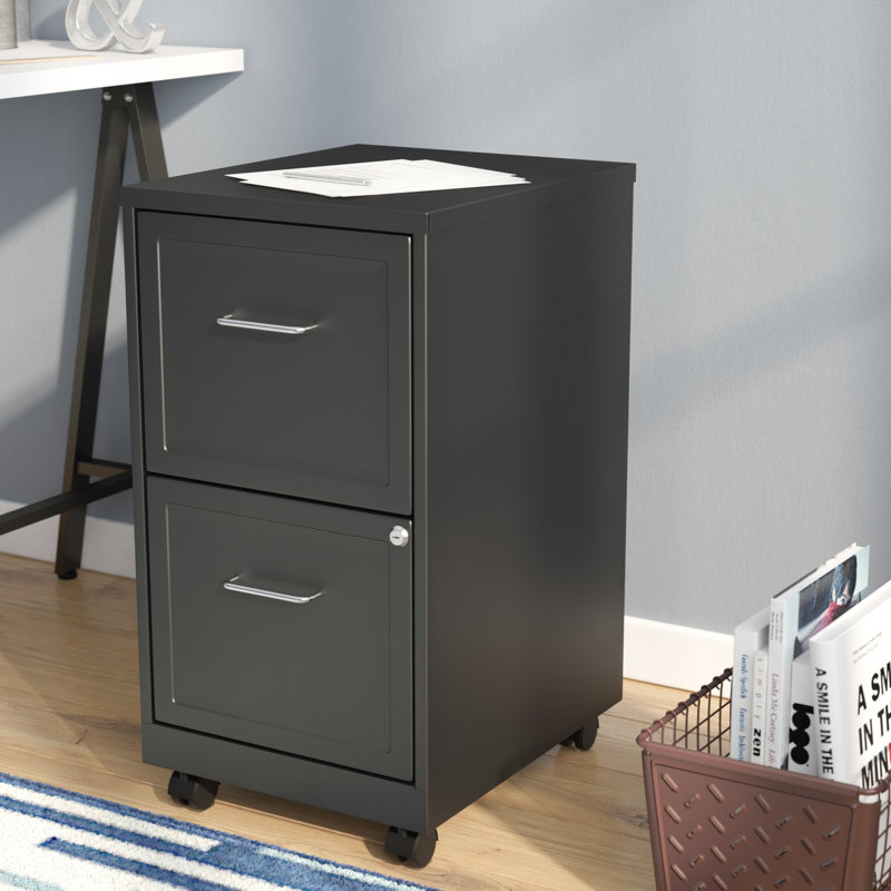 Adelmo 14.5'' Wide 2 -Drawer Mobile Steel File Cabinet, Black