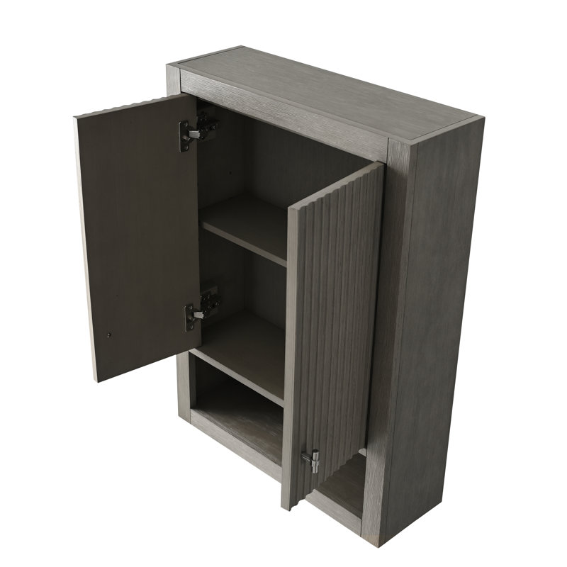 Armoire de rangement de salle de bain murale 24 po avec 2 portes, tablette réglable et tablette ouverte, Bois flottant gris