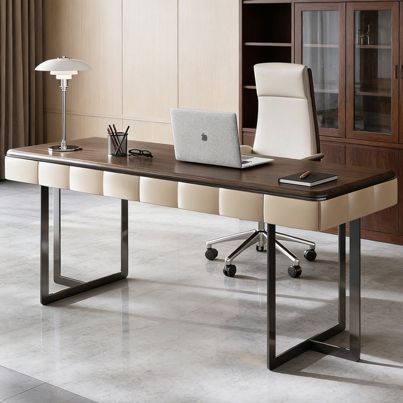 Bureau italien au design minimaliste, Brun / Noir, H 29,53 po x l 70,87 po x P 27,56 po