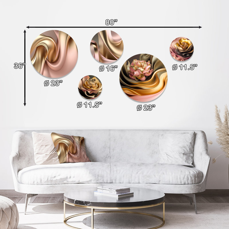Ensemble de 5 décorations murales or liquide lisse dans de douces nuances dorées et taup