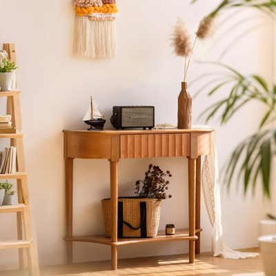 Modern Minimalist Cherry Wood Long Console Table