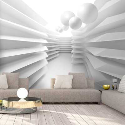 Peel & Stick 3D Illusion Wall Mural - White Maze - Removable Wall Decals