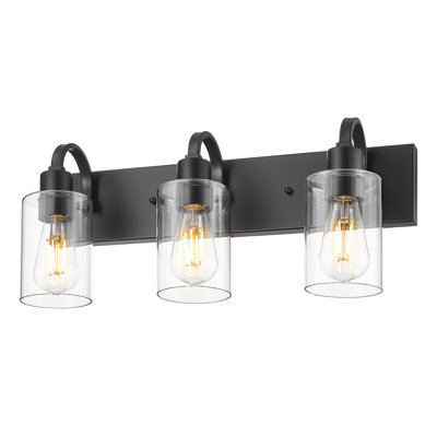 3 - Light Dimmable Black Vanity Light With Clear Glass Shade