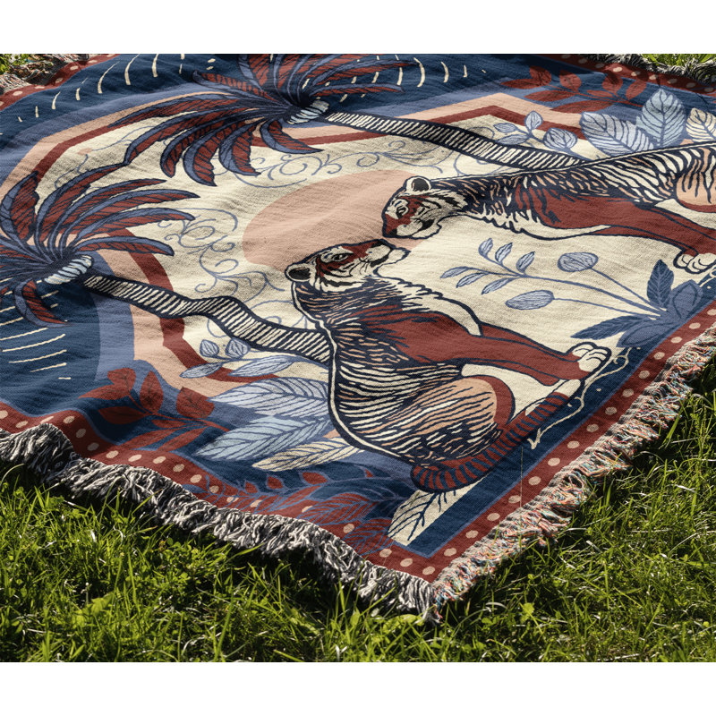 Jeté en mélange de coton Faya Tiger, L 70 po x l 50 po, Rouge / Bleu