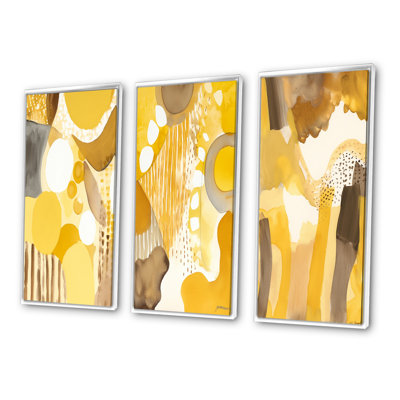 «Mustard Yellow Dreams Retro Watercolor I», ensemble d'art moderne de style Mid-Century de 3 pièces