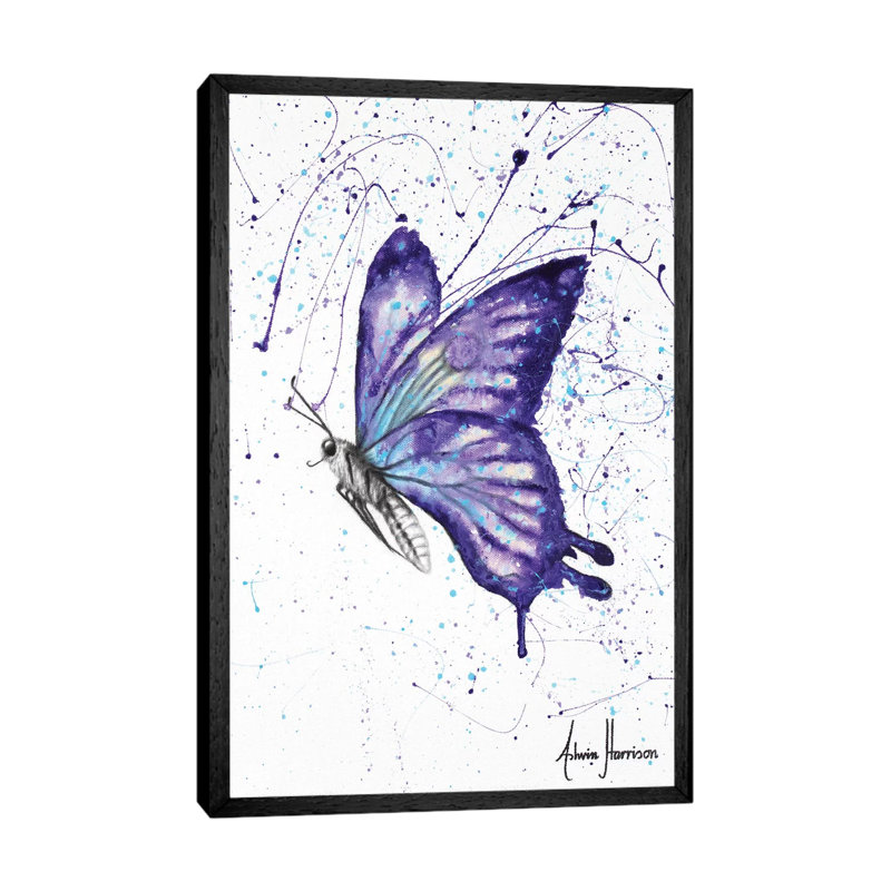 Lavender Butterfly by Ashvin Harrison - Print on Canvas, 66.04 cm H x 45.72 cm W, Black Framed