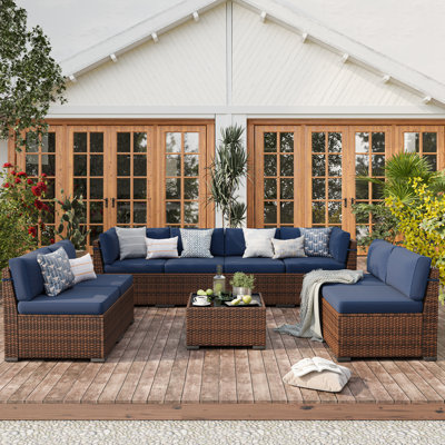 8 Person Rattan Sectional Seating Group With Cushions