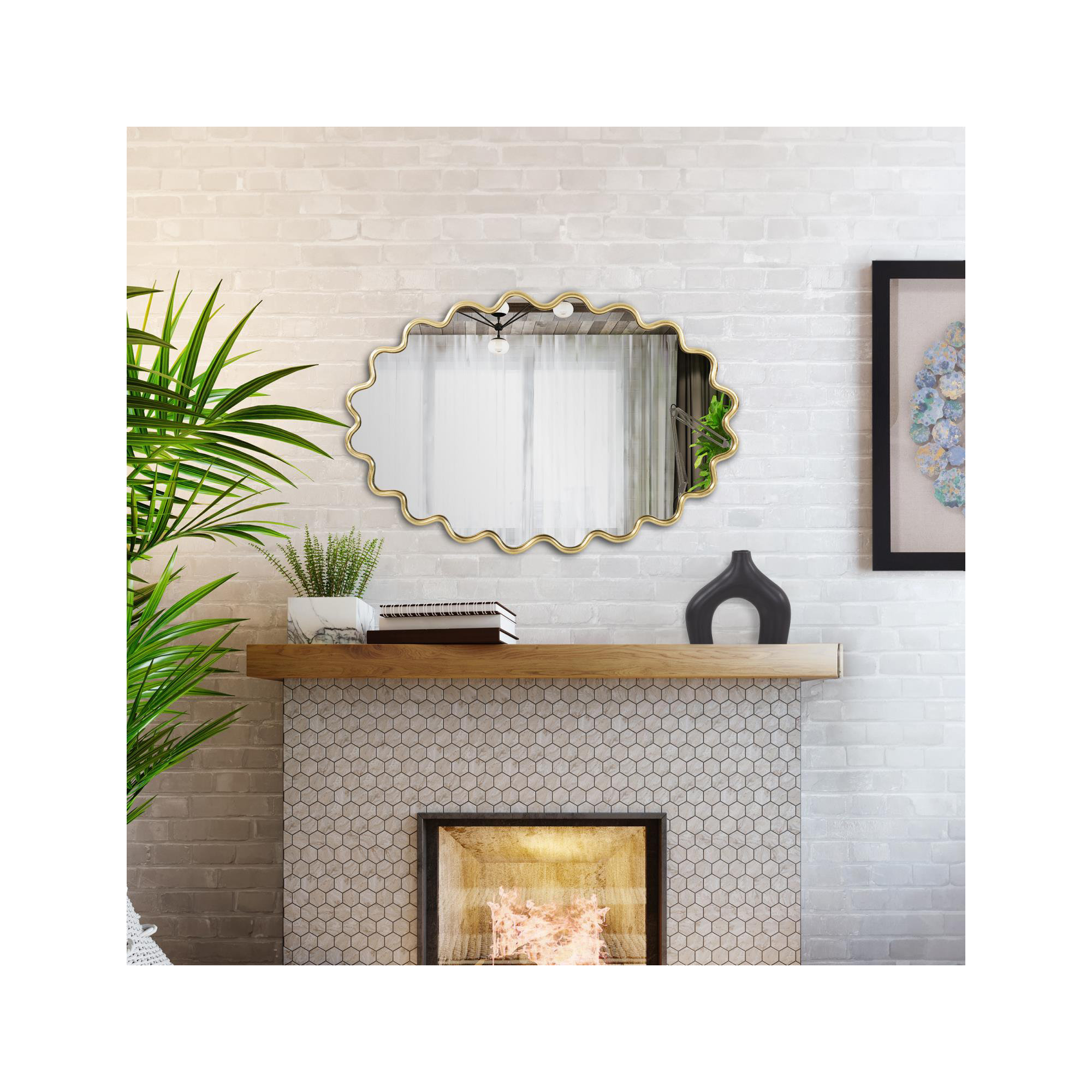 Modern Wavy Framed Oval Wall Mirror, Gold