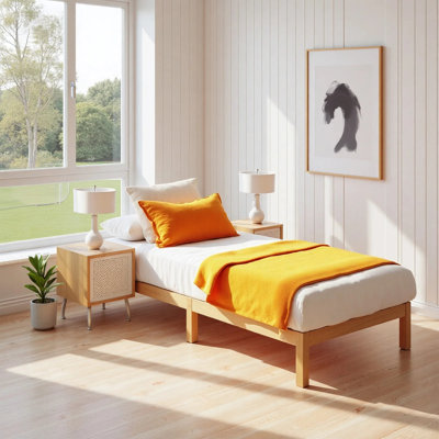 Solid Wood Bed Frame, Full Size Bed Base With Wood Slat Support, Sturdy, Stylish & Noise-Free Design, No Box Spring Needed, Easy Assembly, 12 In Natural Pine