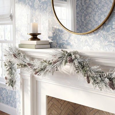 72" Artificial Heavily Flocked Christmas Garland, Green-White