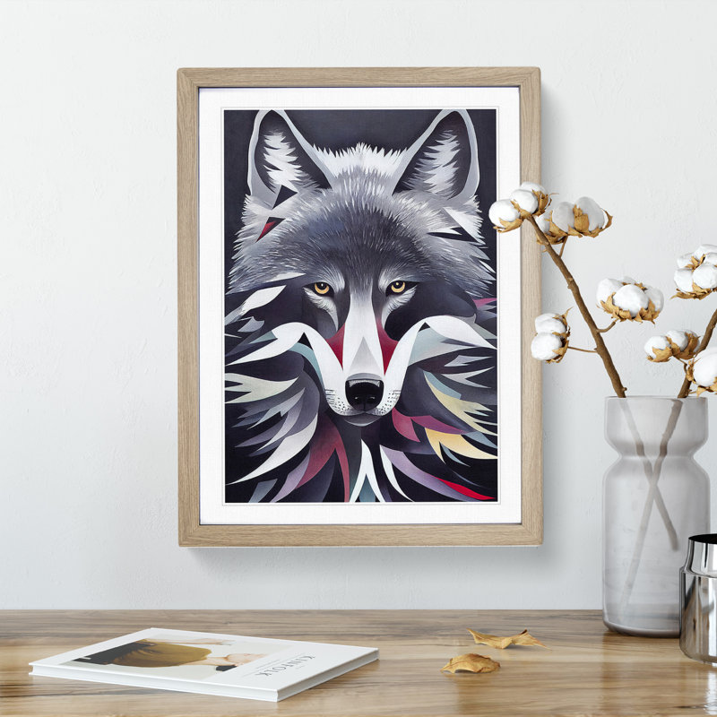 XV1022-452X Abstract Wolf - Single Picture Frame Painting, Oak, 64cm H x 46cm W x 2cm D