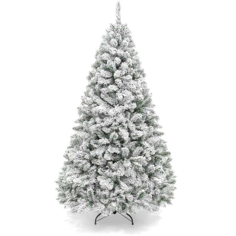 7' Green Pine Flocked Christmas Tree with 350 LED Lights